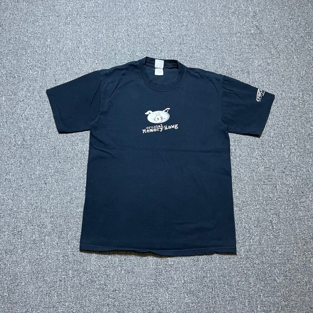 Vintage Hanes Crucial Technology Memory Hawg T-Shirt Blue Tech Promo 90s